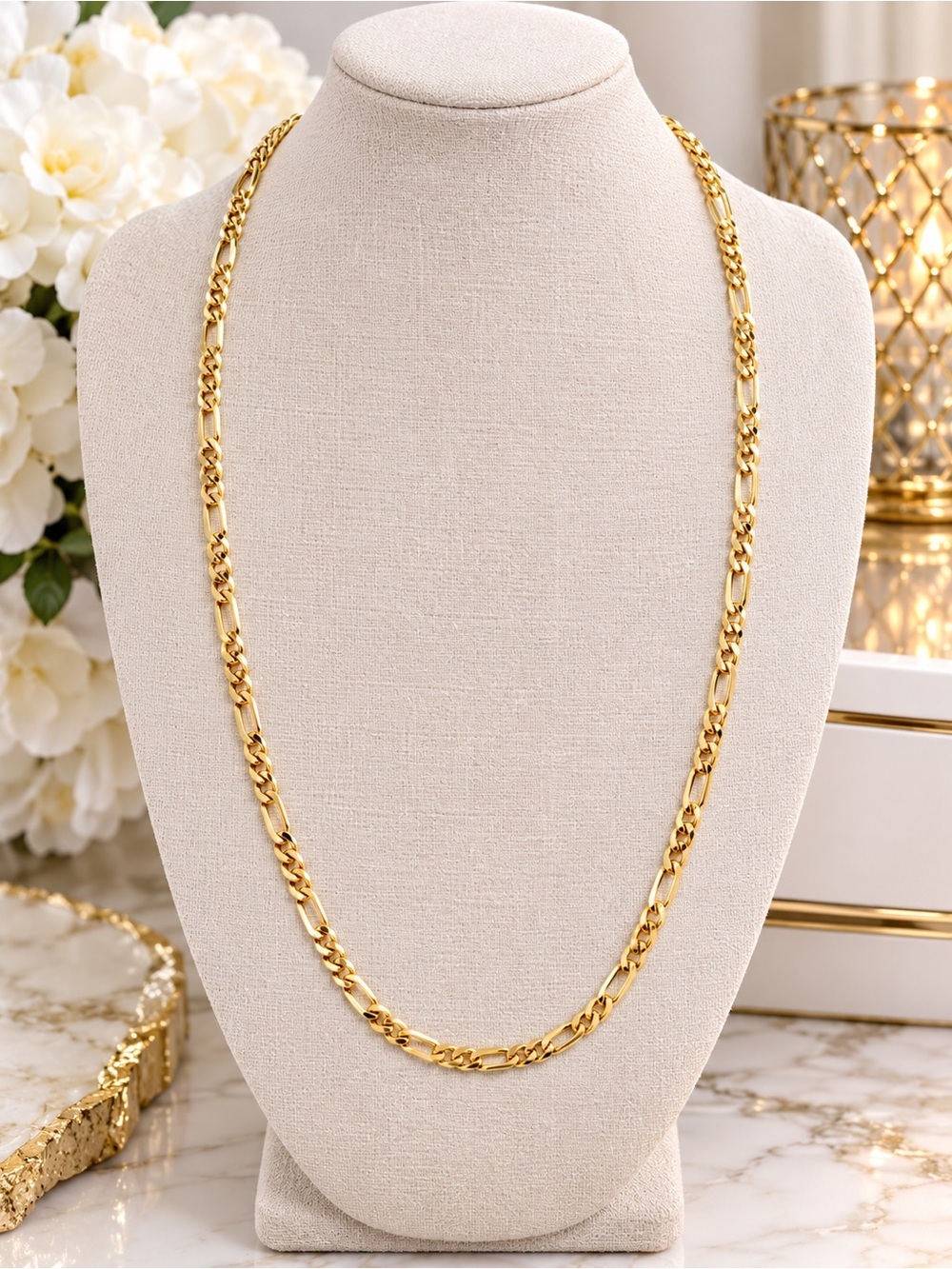 Italian 750 Gold Tone Figaro Chain Necklace – Marked 750 Italy